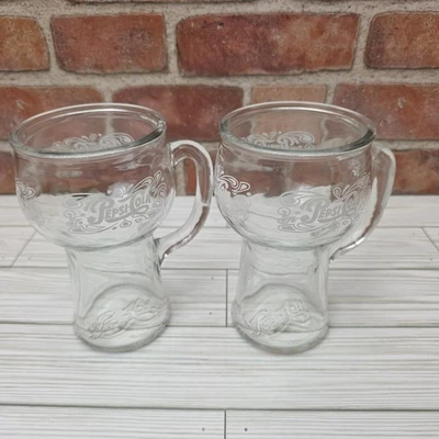 Juego de 2 vasos de vidrio Pepsi Cola vintage años 70 con mango logotipo blanco en relieve Foto 1 de 4