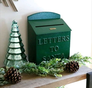 Hearth and Hand Magnolia Letters to Santa Metal Mailbox Green Christmas  - Picture 1 of 8