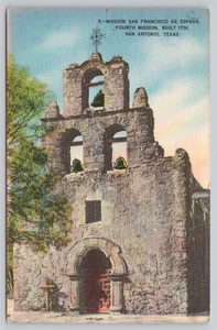 Cartolina Lino Missione San Francisco de Espada San Antonio Texas - Foto 1 di 2