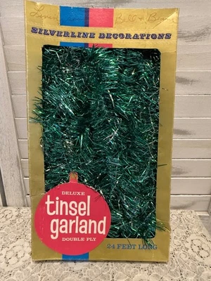 Vintage Green Silver Blue Christmas Garland 24 ft Silverline Decorations Retro  - Image 1 of 4