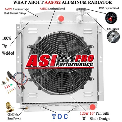 4 Row Radiator+Shroud Fan For Chevy GMC Truck Pickup V8 w/ TOC 1948-1954 - Image 1 of 4