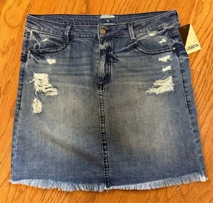 PROJECT RUNWAY Womens Size 12  Distressed Denim Jean Skirt Stretchy NEW w/ Tags! - Picture 1 of 8