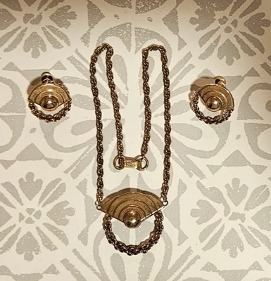 VINTAGE SCHMUCK TARA HALSKETTE OHRRINGE SET GOLDFARBEN - Bild 1 von 4