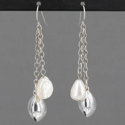 Pendientes colgantes dobles Simon Sebbag Designs electroforma esterlina y perlas Foto 1 de 4