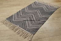 Indian Hand Woven Abstract Black Cotton Rug Throw Large Area Runner Cotton Rag