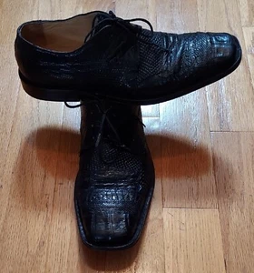 DAVID EDEN EXOTICA MEN'S GENUINE BLACK CROCODILE & LIZARD OXFORDS SIZE 9 - Picture 1 of 14