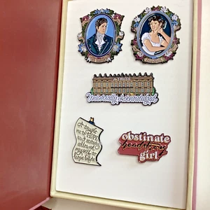 Nerdy Ink Pride and Prejudice Jane Austen Mr Darcy Enameled 5 Pin Set in a Book - Picture 1 of 5