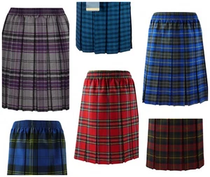 Tartan Check Girls School Uniform Skirt – Box Pleated with Elastic Waistband - Picture 1 of 9