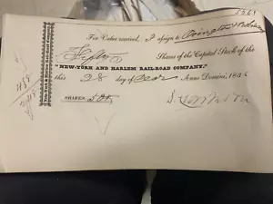 New York and Harlem Railroad - Railway Stock Transfer Receipt - 1838 - Bild 1 von 1