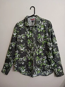 Sons of Intrigue 44" Chest Mens L Green Gray Abstract Floral Long Sleeve Shirt - Picture 1 of 3
