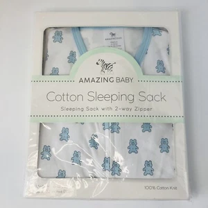Amazing Baby Cotton Sleeping Sack 2 Way Zipper Blue Teddy Medium 6-12 months - Picture 1 of 3