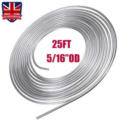 25FT / FEET 5/16" ZINC FUEL / BRAKE PIPE HOSE LINE SILVER STEEL TUBING - Image 1 of 4