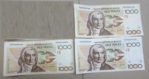 3 Belgium banknotes, 1000 one thousand Francs, 1980 - 1996 series, Belgique Bank - Picture 1 of 2