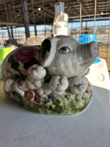 Vtg Italian Majolica Pig Sculpture w/ 7 Piglets 1950’s Hand Painted - Picture 1 of 6