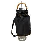 Gucci Black Nylon x Leather Shoulder Bag with Bamboo Detail - Womens Drawstring