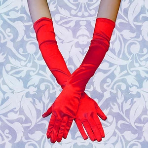 Fashion 23" Women Arm Long Satin RED Gloves Evening Party Bridal Wedding Opera - Picture 1 of 12