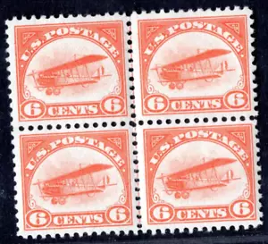 US 1918 AIRMAIL SCOTT #C1 BLOCK OF FOUR TOP PAIR HINGED BOTTOM PAIR NEVER HINGED - Picture 1 of 2