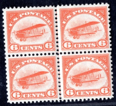 US 1918 AIRMAIL SCOTT #C1 BLOCK OF FOUR TOP PAIR HINGED BOTTOM PAIR NEVER HINGED - Image 1 of 2