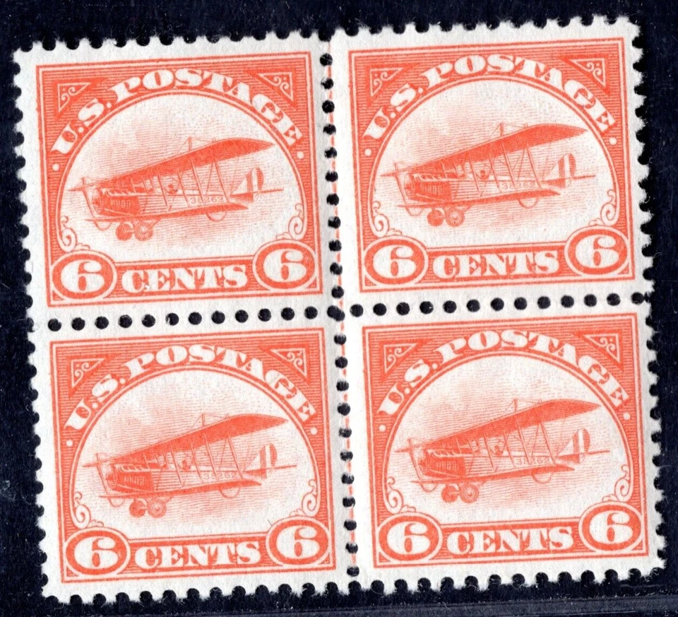 US 1918 AIRMAIL SCOTT #C1 BLOCK OF FOUR TOP PAIR HINGED BOTTOM PAIR NEVER HINGED - Image 1 of 2