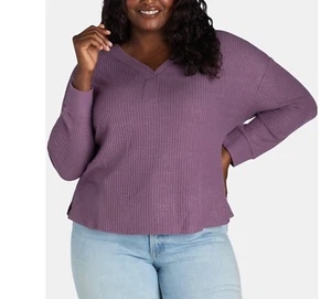 Top Henley Terra & Sky Plus Waffle cuello en V para mujer, tallas 2X 22W-24W púrpura marea - Imagen 1 de 8