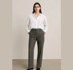 H&M Shimmer Gray Black Metallic Stretch Straight Leg Cigarette Trousers Size 12 - Picture 1 of 12