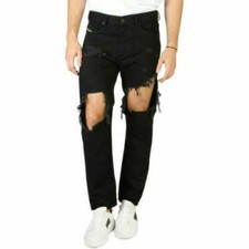 NEW MEN Diesel MHARKY RIPPED NON STRETCH DENIM 084WR JET BLACK SKINNY W29 L29