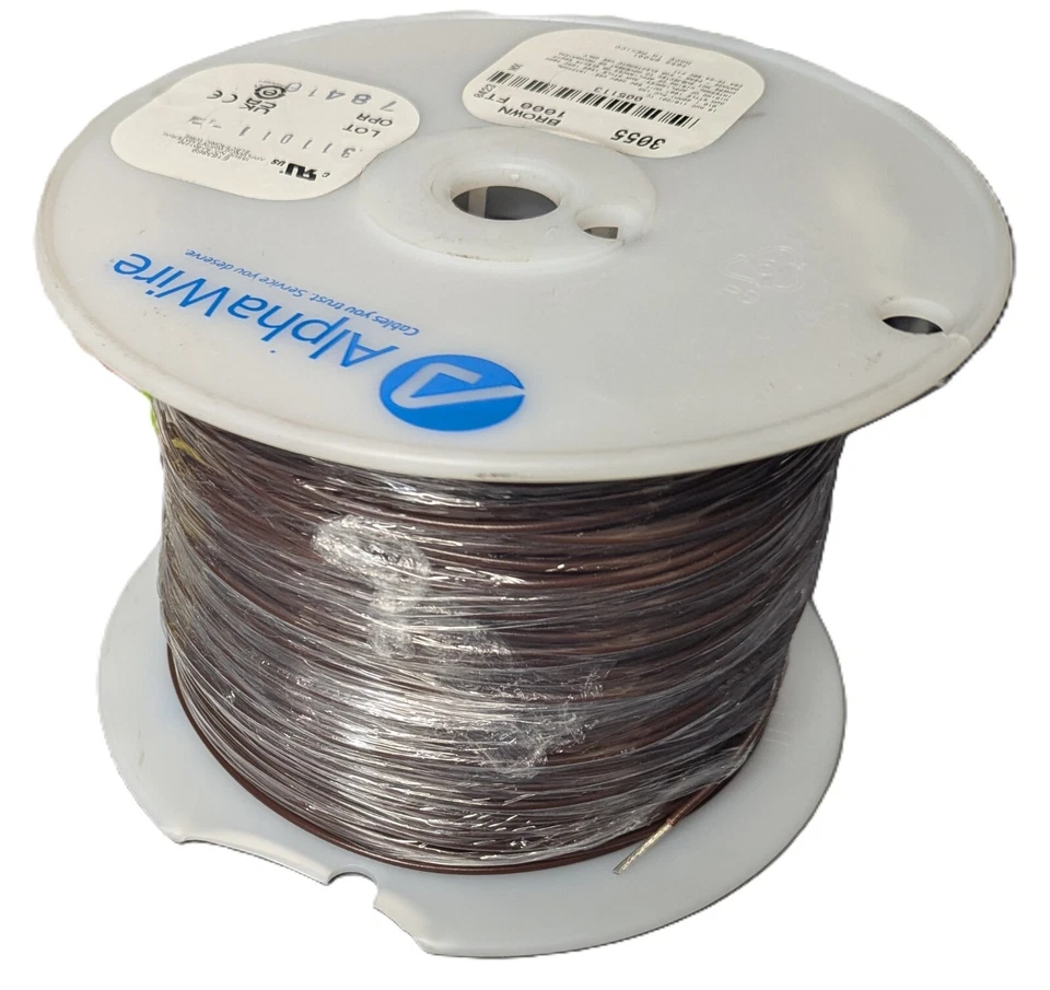 1000' 18AWG многожильный провод Alpha 3055 BR001 коричневый ПВХ UL1007/1568 300 В НОВЫЙ - Изображение 1 из 4