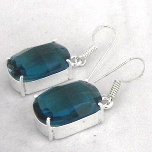 925 Sterling Silver Aquamarine Cut Gemstone Handmade Earrings Her Gift BES-1234 - Picture 1 of 10