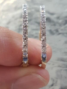 White Sapphire Labcreated Round Cut Hoop Earrings 10kt Solid Two Tone Gold - Picture 1 of 12