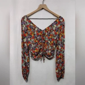 Top corto H&M floral crepé con cordón para mujer M multicolor cottagecore retro - Imagen 1 de 7