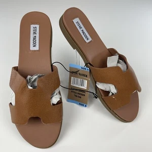 Sandalias sin cordones Steve Madden Roceen de cuero tostado talla 9 banda informales clásicas - Imagen 1 de 14
