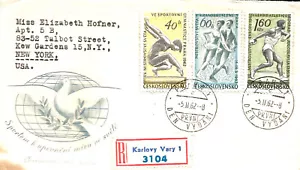 1962 Sports Figure Skating Gymnastics Discus Czech First Day Cover Sent to USA - Picture 1 of 3
