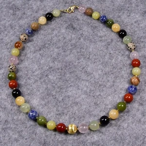 Collar de jaspe, plata 925, chapado en oro, collar de piedras preciosas (K1119), mezcla, colorido - Imagen 1 de 1