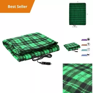 Heated Car Blanket 12V Travel Electric Plaid Fleece Auto Emergency Kit - Picture 1 of 6