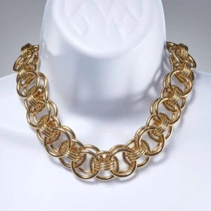 Banana Republic Grob Jumbo Ring Schwere Kette Goldfarben Knebel Halskette 17" L - Bild 1 von 4