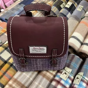 Harris Tweed Backpack - Violet A22 Tartan PU Leather 24cm x 12cm x 28cm - Picture 1 of 9