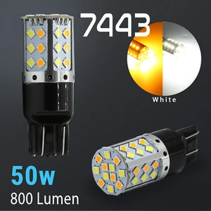 White/Amber 7443 LED DRL Switchback Turn Signal Parking Light Bulbs Dual Color - Picture 1 of 6