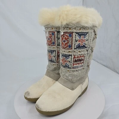 Vintage 90s Tecnica 41 Goat Hair/Fur Aztec/Tribal Blanket Sherpa Apres Ski Boots - Image 1 of 4