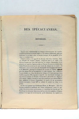 LEPRAT DES IPÉCACUANHAS ET DE L'ÉMÉTINE SYNTHÈSES DE PHARMACIE PARIS 1853 - Photo 1/4