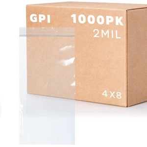 GPI - 4" x 8" Lange Druckverschlussbeutel, 1000 Stück, 2 Mil, Klar Kunststoff Wiederverschließbar Reißverschluss... - Bild 1 von 5