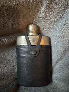 Vintage Glass Flask With Leather Case And Shot Glass Lid - Picture 1 of 4