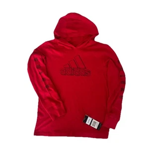 Adidas Boys Red Hooded Long Sleeve Graphic T-Shirt -Youth Medium - NWT - Picture 1 of 5