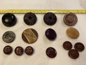 Vtg lot Deco Mixed Materials Browns Buttons Mixed Materials Sewing Craft Collect - Picture 1 of 6