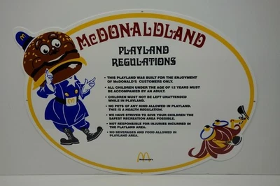 MCDONALD'S, LARGE PLAYLAND REGULATIONS SIGN DIE CUT 20" HIGH BY 27" STEEL WIDE - Image 1 of 3