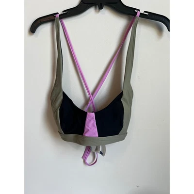 Top de Bikini Prana Colorblock Verde Oliva, Negro, Rosa Cruzada Espalda Nuevo con Etiquetas Talla L Foto 1 de 4