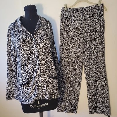 Conjunto de pijama para mujer Ellen Tracy mediano de 2 piezas 100 % algodón negro blanco floral  Foto 1 de 4