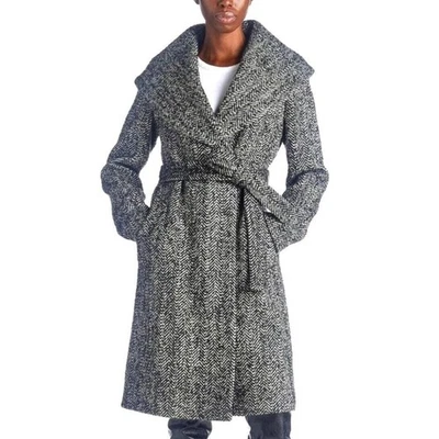 Nuevo con etiquetas Abrigo Donna Karan Chevron Chal-Cuello - Talla 12 Foto 1 de 4