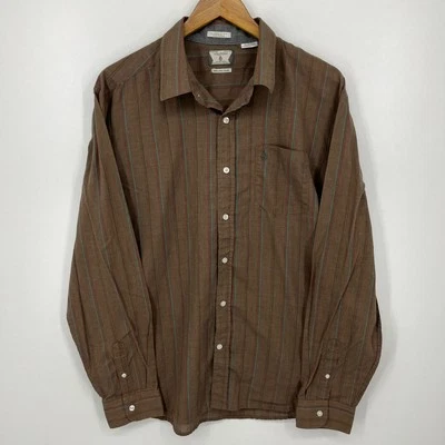 Volcom Long Sleeve Button Shirt Men's L Brown Striped Pocket Cotton Y2K Skate - Image 1 of 4
