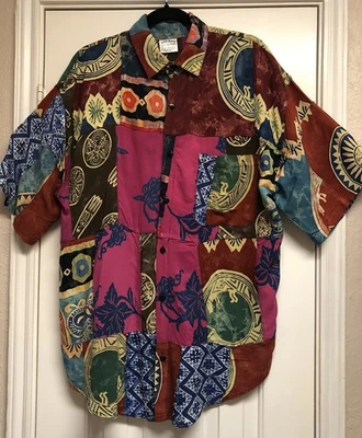 Vintage  Kosi Bali Collection Patchwork Shirt Short Sleeve Pocket Size L RARE! - Image 1 of 4