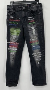 Switch Remarkable “Make Money”  Black Jeans Size 16 Y2K HTF Distressed 28 x 28 - Picture 1 of 16